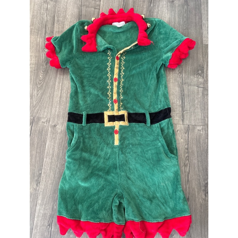 Jolly Sweaters Mens Elf Christmas Romper Green Fleece Jingle Bells Large E7G837
